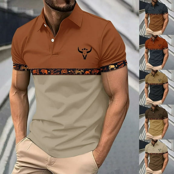 ZRGHAOYLQ Henley Collar Shirts for Men Short Sleeve Button Up Shirt Tops Fashion Western Cowboy Graphic Shirts Big and Tall Plus Size Tshirts