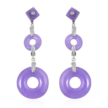Purple Jade Drop - Dangle Drop Earrings 925 Sterling Silver Purple Jade White Zircon Jewelry for Women