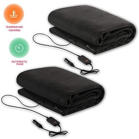 Zento Deals Pair of 12V Electric Heated Polar Fleece Blanket - Cold Days and Nights Road Trip, Home and Camping Comfy