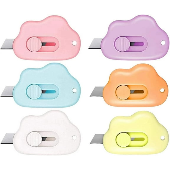 6Pcs Mini Utility Knives Cloud Shaped Box Cutter Retractable Letter Opener Paper Envelope Slitter Carton Portable Cutter Cutter Cutting Paper Blade Office School Supplies Stationery Gift