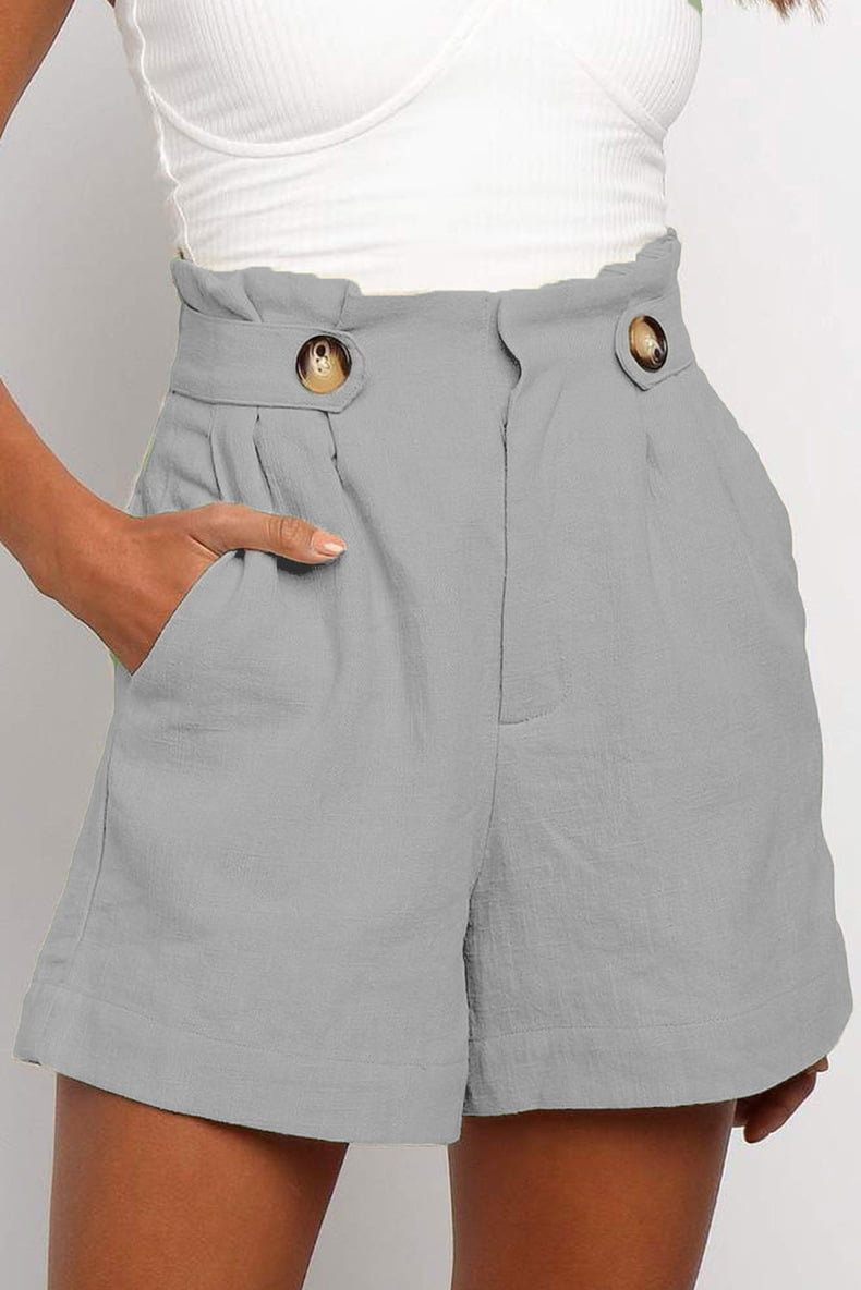 Womens Elastic Waist Shorts,Ladies Solid Button Pockets Trousers Wide Leg Hot Pant 