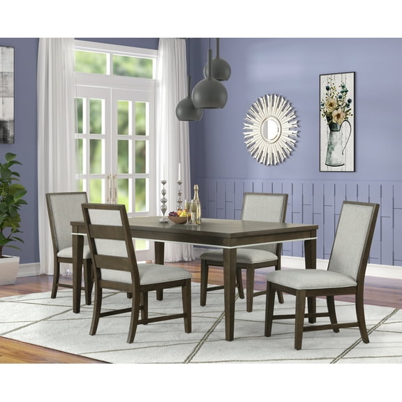 Roundhill Furniture Aberll Wood Dining Room Set, Table with 4 Side Chairs, Gray