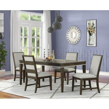 Roundhill Furniture Aberll Wood Dining Room Set Table with 4 Side Chairs Gray