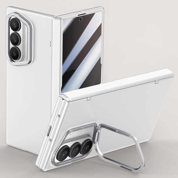 Allytechgroup Galaxy Z Fold 7 Case with Anti-Spy Tempered Glass Screen Protector, Hinge Protection Shockproof Anti-Scratch Kickstand Phone Case for Samsung Galaxy Z Fold 7 - Silver
