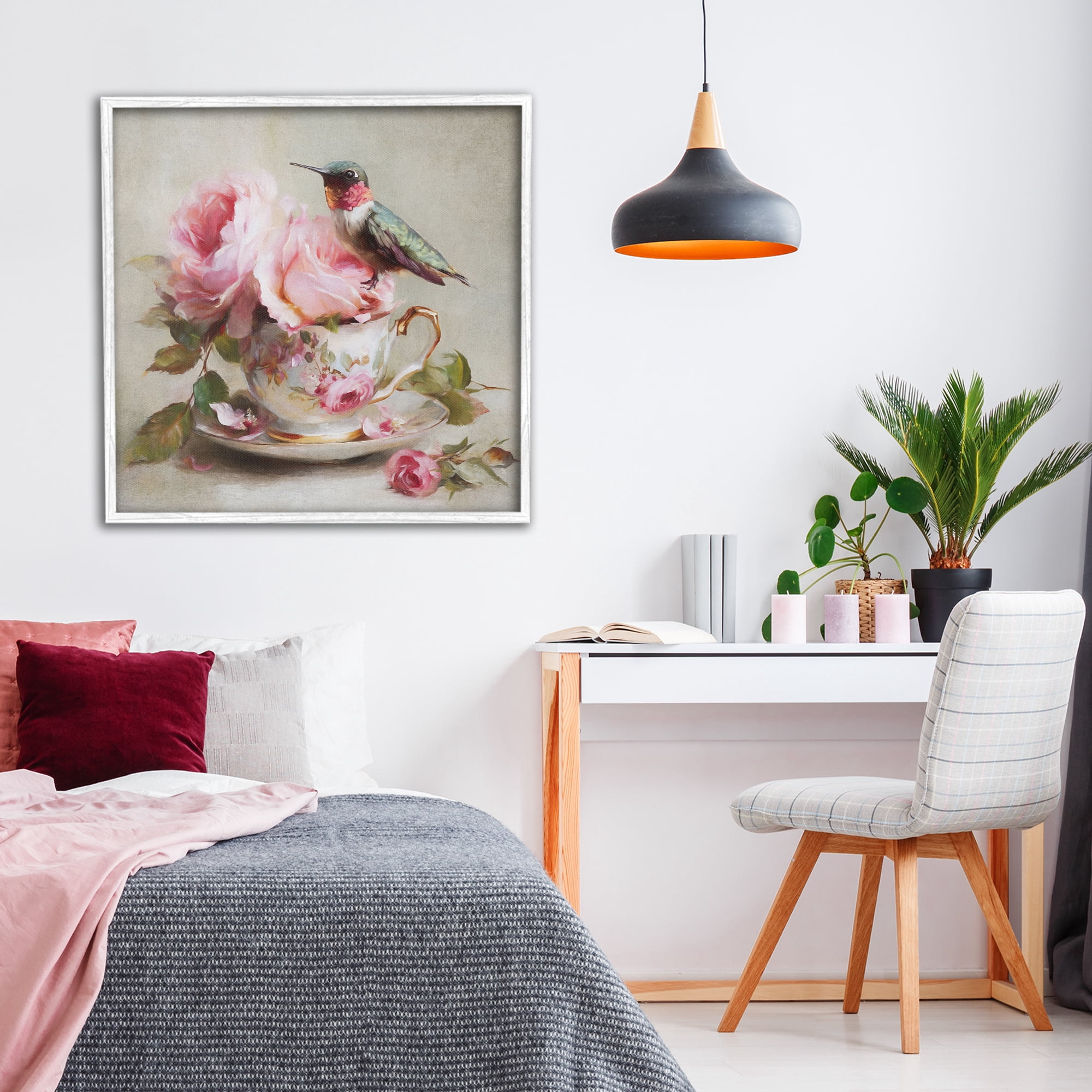 Stupell Industries Hummingbird & Tea Cup White Framed Giclee Art, design by Tina LeCour