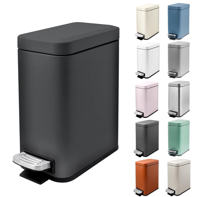 5 Liter/1.3 Gallon Slim Small Trash Can with Lid Soft Close, Stainless Steel Garbage Can for Bathroom Bedroom Office, Rectangular Step Trash Bin with Removable