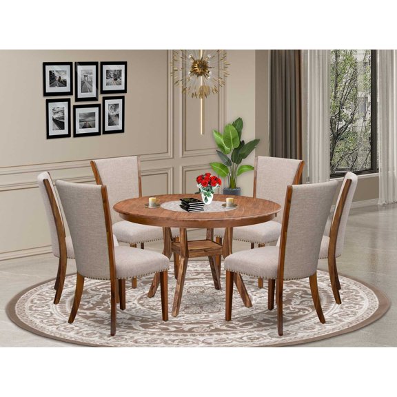 East West Furniture Ferris 7 Piece Round Kitchen Set in Walnut Finish