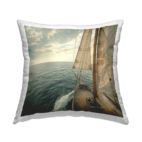 Stupell Industries Open Sails on Sea 18" x 18" Transportation Print Polyester Throw Pillow, Zip Closure 1 Count