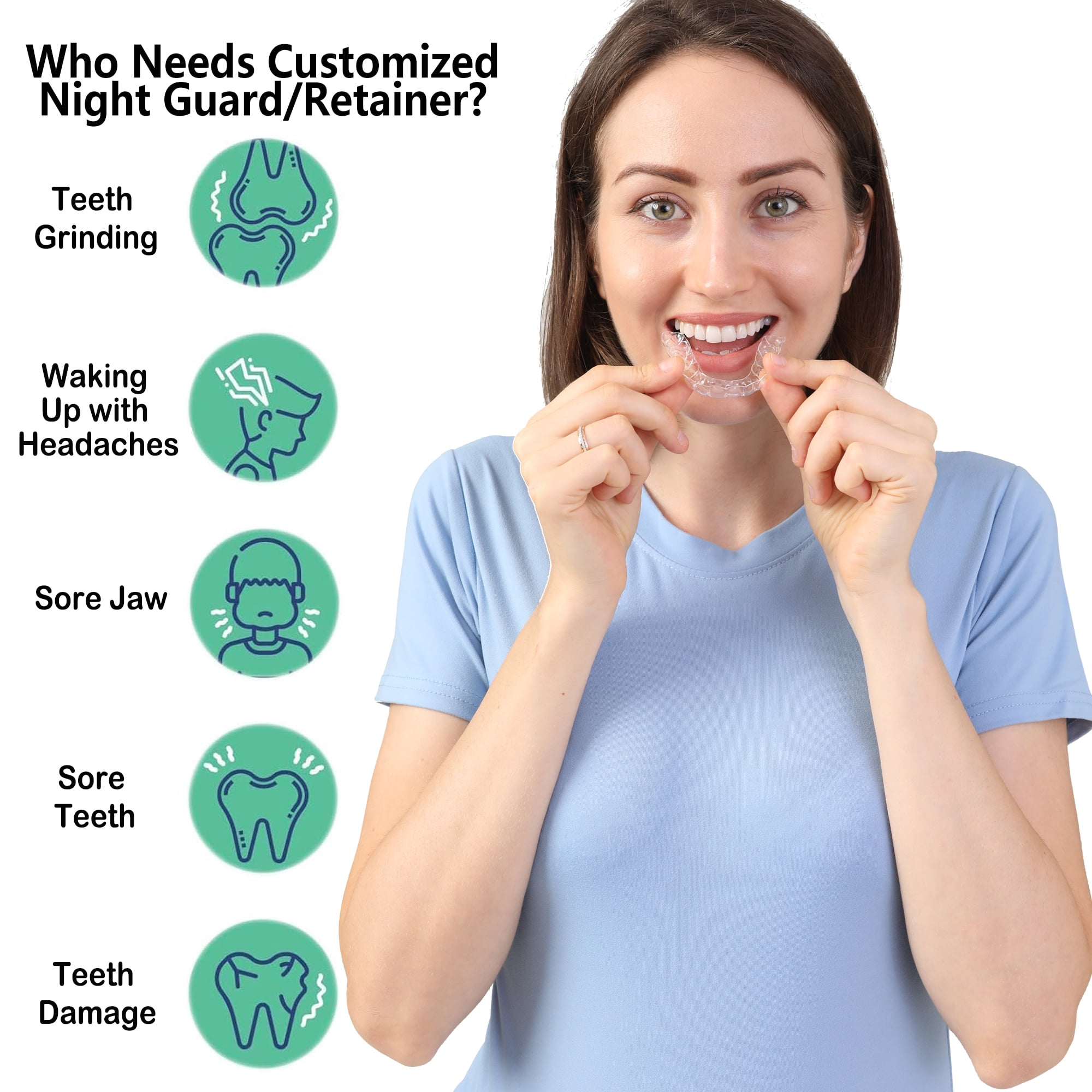 Custom Night Guard, Custom Mouth Teeth Guards Against Teeth Grinding/Clenching Dental Retainer for TMJ Relief and Bruxism(One Pack Upper Guard or One Pack Lower Guard, EVA Semi-soft)
