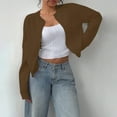thumbnail image 2 of ManxiVoo Cardigan Court à Boutons pour Femmes, Manches Longues, Col Ras du Cou, Chandail Tricoté, Mignon, Tenue Décontractée, Taille M, Brun, 2 of 7