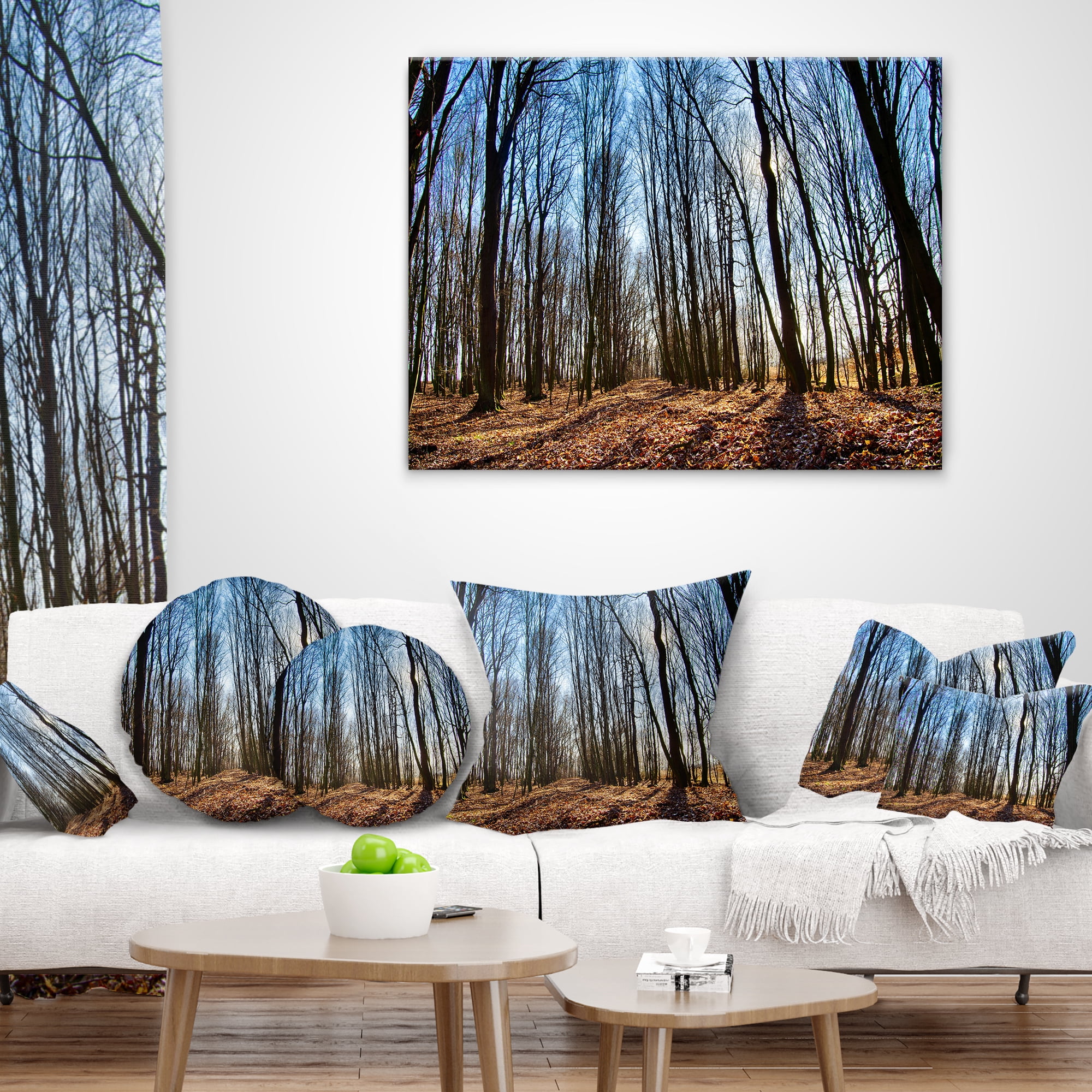 Designart Dark Trees in Forest at Sunrise - Forest Throw Pillow - 16x16