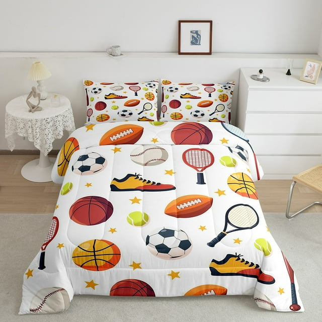 Erosebridal Cartoon Basketball Bedding King Comforter Set, Balls Lover Down Comforter, Sports Player Decor, Reversible 3pcs