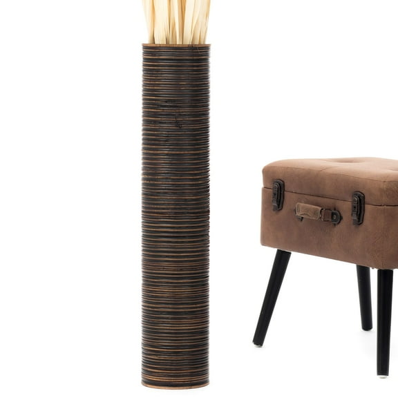 Leewadee Large Brown Home Decor Floor Vase - Wooden 26 inch Tall Farmhouse Decor Flower Holder For Fake Plant And Pampas Grass