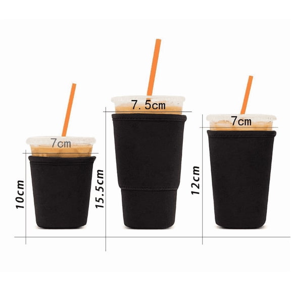 3 Pack Reusable Iced Coffee Sleeves -  Insulator Sleeve for Cold Beverages (Black)