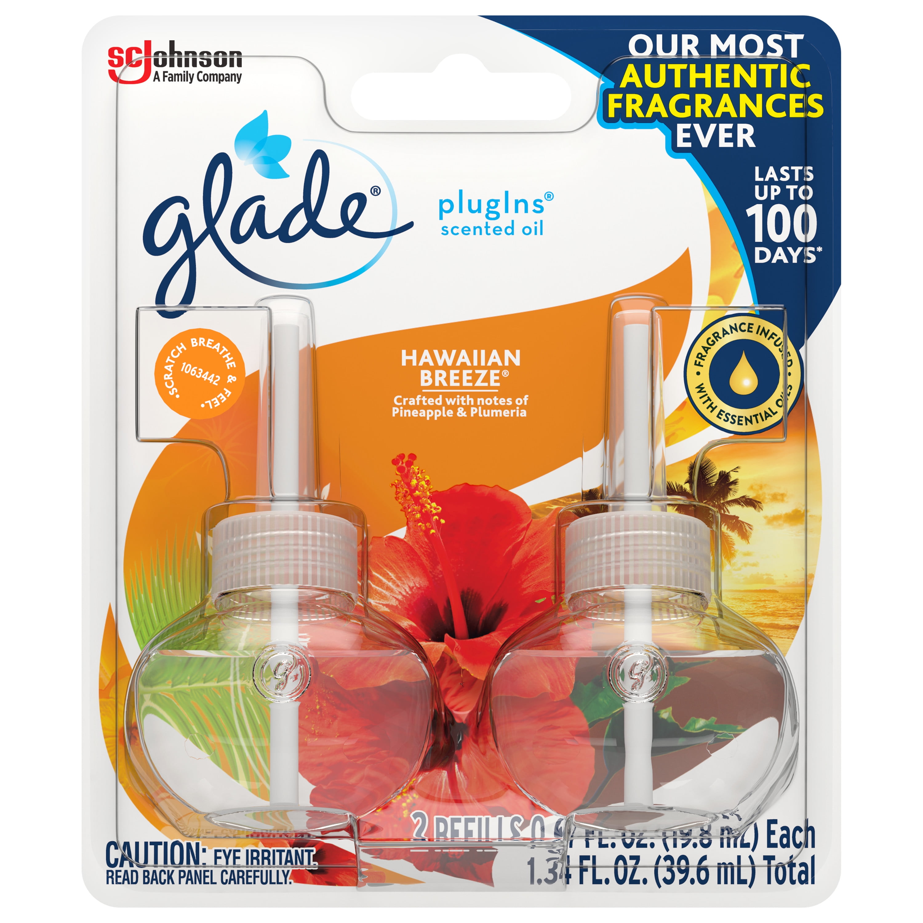 Glade PlugIns Refill 2 CT, Hawaiian Breeze, 1.34 FL. OZ. Total, Scented