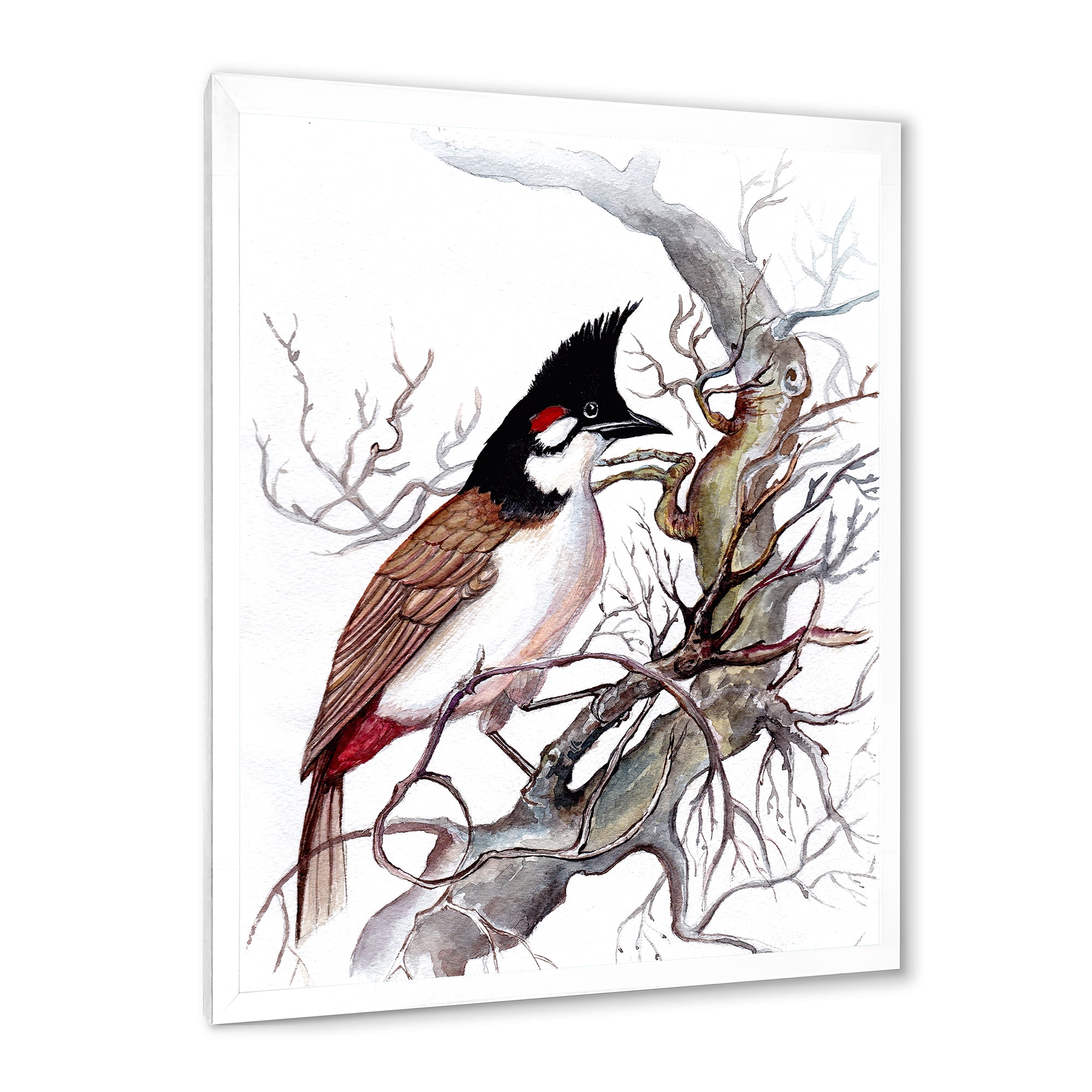 Designart 'Ancient Beautiful Bird On A Branch' Traditional Framed Art Print