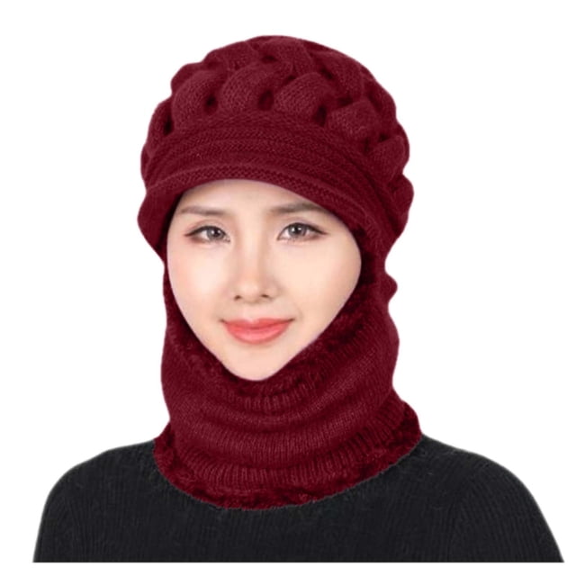 Foulard Tricotée d'Hiver pour Femmes avec Bonnet Intégré