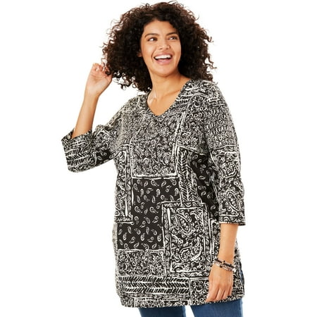 - Plus Size Printed V-neck Perfect Tunic
