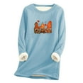 thumbnail image 2 of AOOCHASLIY Thanksgiving Day Women Tops Women's Printing Round Neck Thickened Plush Warm Long Sleeve Tops, 2 of 5