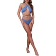 thumbnail image 2 of INSPIRE CHIC Conjuntos de Bikini de Punto Acanalado para Mujeres con Lazo Cruzado 2 Piezas Top Estrapado Parte Inferior Triangular Trajes de Baño Talla X-Large Azul, 2 of 5