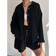 thumbnail image 3 of Cenuakty Women's 2 Piece Casual Outfits Long Sleeve Lapel Button Shirt Drawstring Wide Leg Shorts Sets Streetwear, 3 of 8