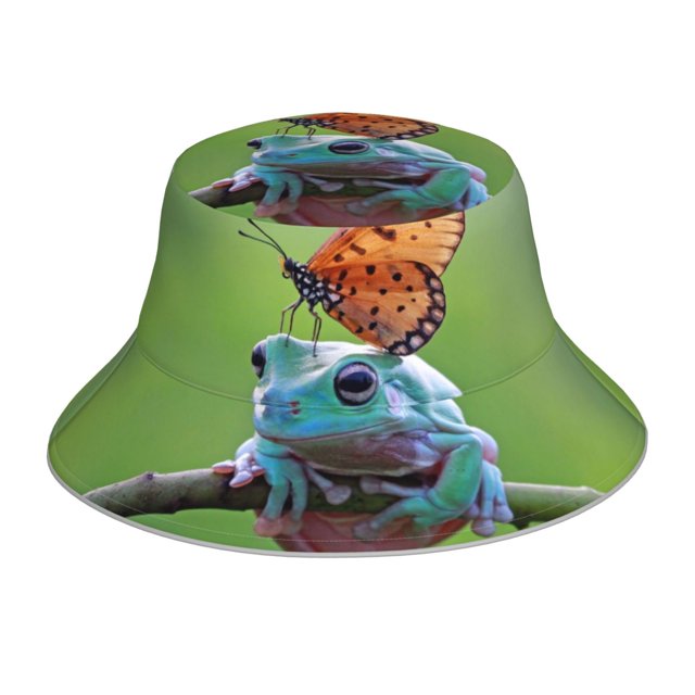 KLL Butterfly Landing On Head Dumpy Frog for Bucket Hat for Women Men Packable Travel Beach Sun Hat Outdoor Rave Accessories Reflective Fisherman Cap
