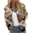 thumbnail image 2 of JURANMO Womens Zip Up Sweatshirts Long Sleeve Lightweight Jacket Fall Outfits Casual Loose Ethnic Print Bomber Flight Jackets with Pockets Brown XXL Back to College Deals, 2 of 6