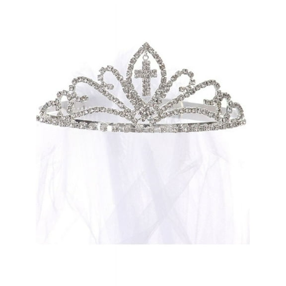 Kids Dream Girls Cross First Communion Veil Tiara Crown