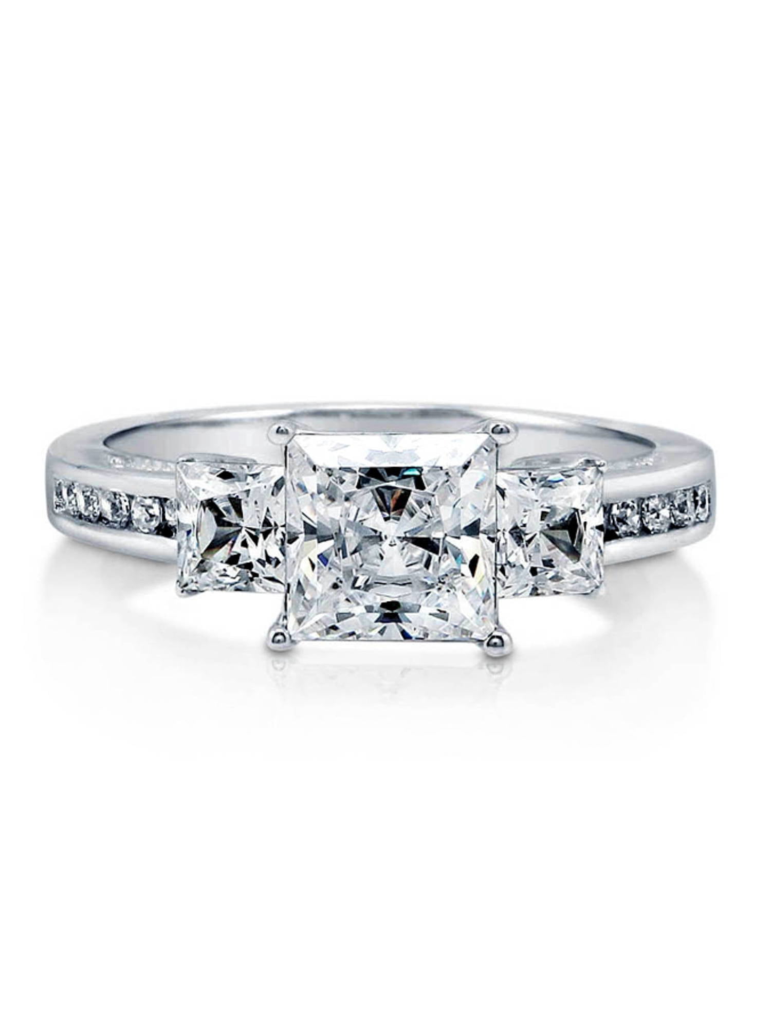 BERRICLE Sterling Silver 3-Stone Wedding Engagement Rings 1.6 Carat Princess Cut Cubic Zirconia CZ Promise Ring for Women, Rhodium Plated Size 10