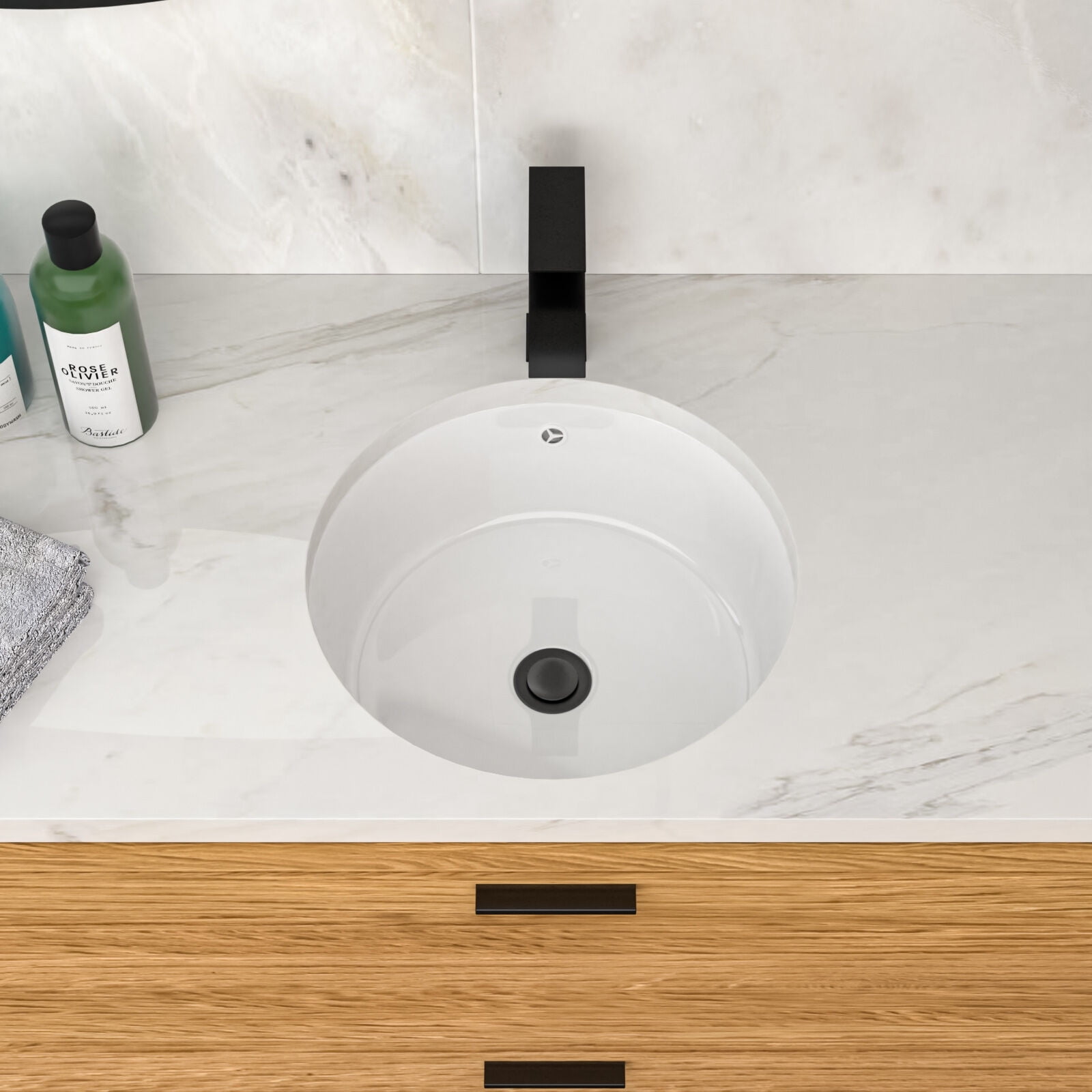 Vanity With Sink, 15.75"x15.75" White Ceramic Round Undermount Bathroom Sink with Overflow, White Bathroom Vanity,Ceramic Single Sink Vanity, Bath & Faucets Bathroom Vanities