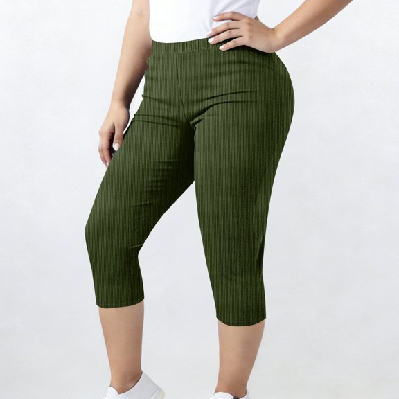JUSLIO Womens Capris Plus Size Solid High Elastic Elastic Waist Yoga Workout Capris Leggings