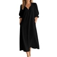 thumbnail image 2 of YuXingFu Plus Size Summer Dresses Mid-Length Collared Plus Size Womens Dress Short Sleeve A Line Casual Summer Black XXL, 2 of 8