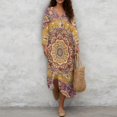 thumbnail image 4 of DISNIMO Mandala Flower Print Women Casual Maxi Dresses V Neck Dress Loose 3/4 Sleeve Shift Dresses Fashion Long Dress for Women, S, 4 of 6