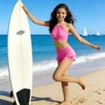 thumbnail image 6 of Pandaie Girls' Bandeau Bikini 2-Piece Swimsuit Solid Color Halter Tankini Kids Tank Tops Drawstring Shorts Bathing Set for Beach Vacation 13-14 Years Pink, 6 of 9