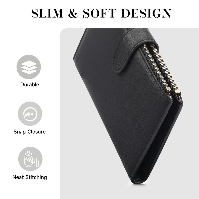 Falan Mule Women's Slim Leather Wallet, Black photo 5