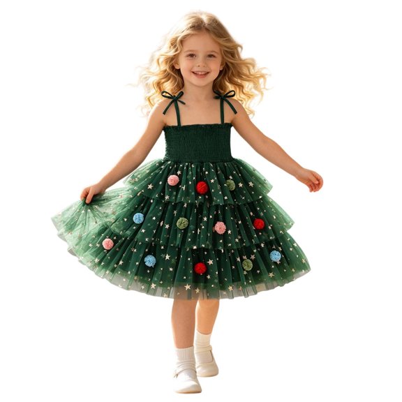 SUYIDA Toddler Girls Sleeveless Christmas Dress, Holiday Party Dance Gown, Cute Festive Outfit for Celebration Events