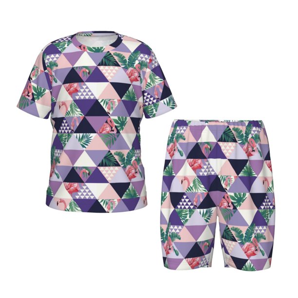 Balery Plaid Flamingo Conjunto de Pijama Infantil de Manga Corta con Estampado – Ropa de Dormir de Algodón Suave-3X-Large