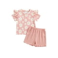 thumbnail image 2 of Musuos Toddler Girls Cute Summer Clothes Set, 6M 12M 18M 24M 3Y 4Y Short Sleeve Crew Neck Flower Print T-shirt with Solid Color Shorts, 2 of 10