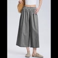 thumbnail image 4 of Pantalones Palazzo de Algodón A Cuadros para Mujer, Cintura Elástica, con Bolsillos, para Verano Negro M, 4 of 8