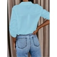 thumbnail image 2 of Womens Button Down Shirts Solid Dress Shirts Long Sleeve Flowy Collared Work Office Business Blouses Tops Blue XL, 2 of 3