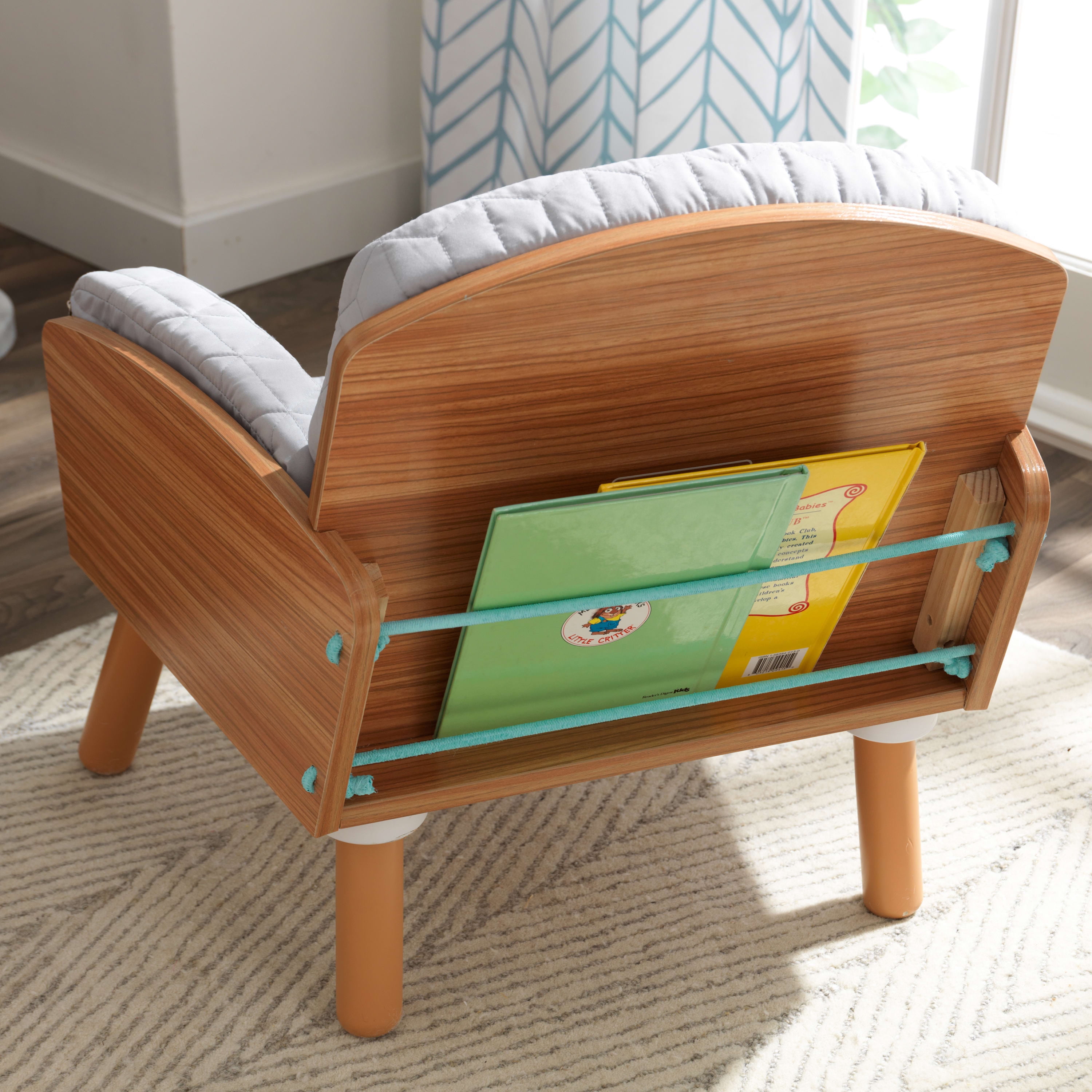 KidKraft Mid-Century kid™ Wooden Reading Chair & Ottoman with Cushions, Gray, Ages 3+