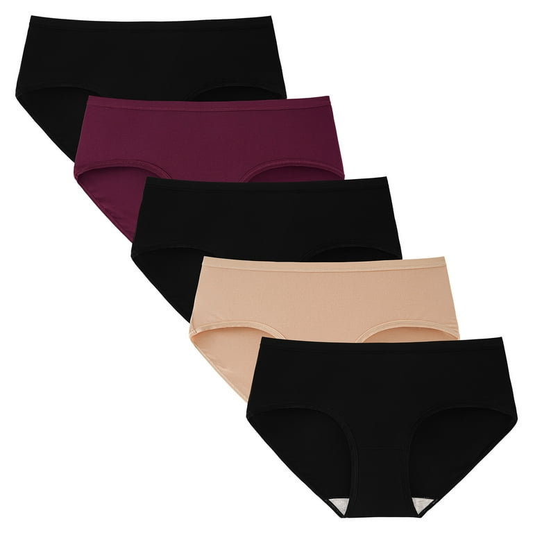 INNERSY Womens Underwear Micro Modal Soft Panties Pack of 5 (2XL,  Black/Burgundy/Bleached Apricot) 
