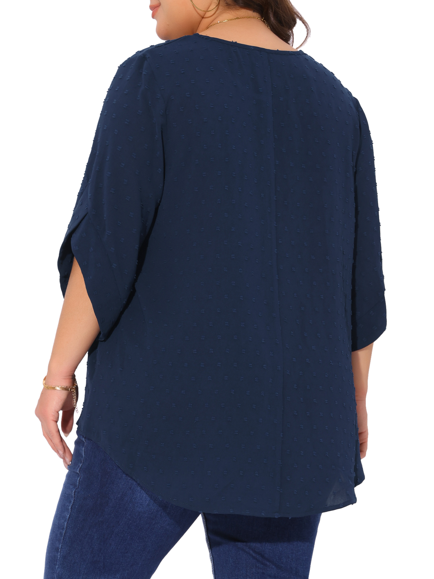 DARING DIVA Women's Plus Petal Sleeve Swiss Dots Blouse T-Shirt Tops 4X Navy Blue