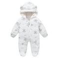 thumbnail image 2 of NAISIBABY Newborn Flannel Jumpsuit, Graphic Hooded Thicken Warm Full Zip-Up Baby Winter Home One-Piece Romper White 6Months, 2 of 3