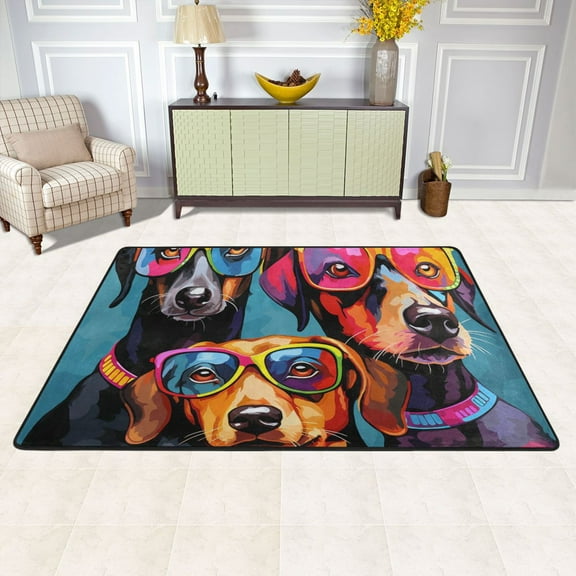 Dogs with Glasses Area Floor Mats 36" x 24" Soft Non-Slip Large Rugs Nursery Memory Foam Carpets Living Room Doormat for Bedroom Dinning Decor