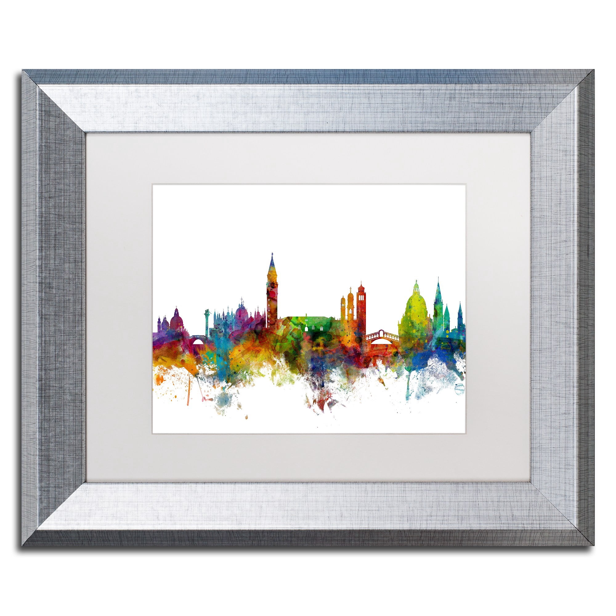 Trademark Fine Art "Venice Italy Skyline White" Canvas Art by Michael Tompsett, White Matte, Silver Frame