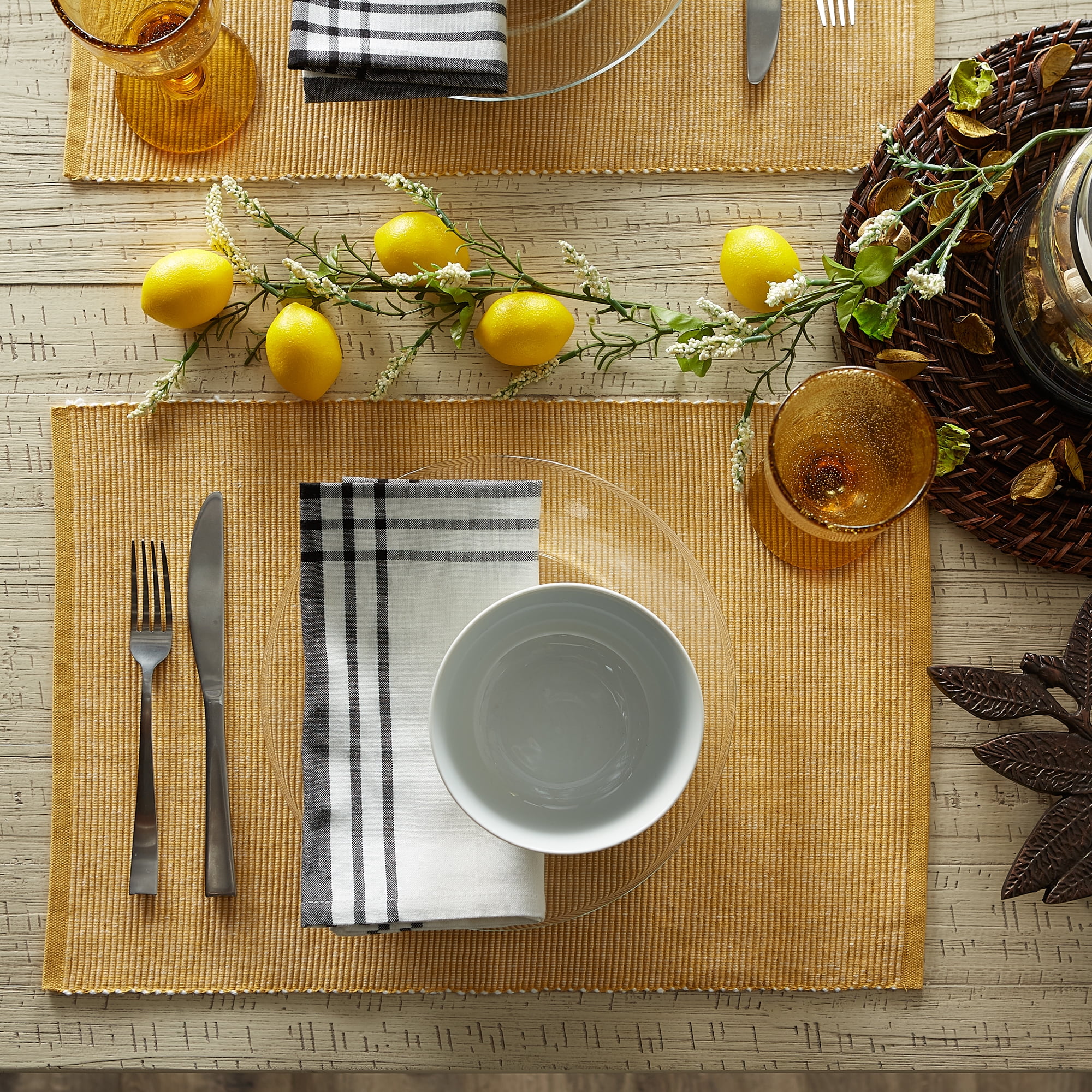 Honey Gold & White 2-Tone Ribbed Placemat (Set of 6)