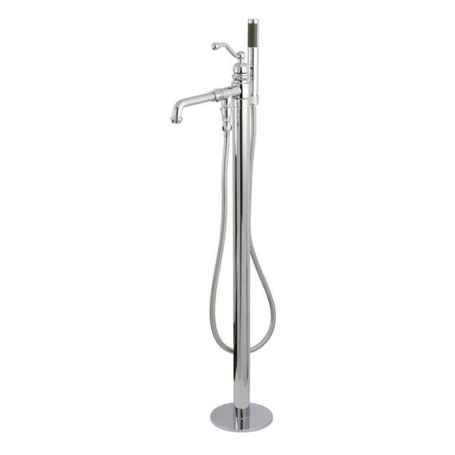 Robinet de Baignoire Romaine Autoportant à Poignée Unique avec Douchette, Chrome