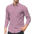 thumbnail image 2 of Men's Slim Fit Long Sleeve Linen Blend Shirt Breathable Comfortable Business Casual Wear Stylish Top Mens T-Shirts Summer Lightweight Tee Tops, 2 of 4
