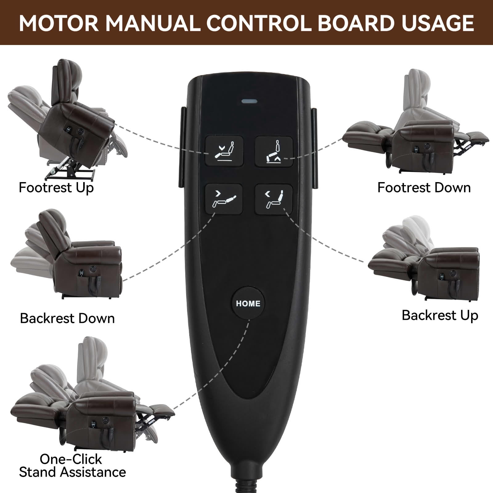 MAYEERTY Brown Genuine Leather Dual Motor Power Lift Recliner, 350lbs Massage Heat USB Ports 40"x38"x41" for Elderly